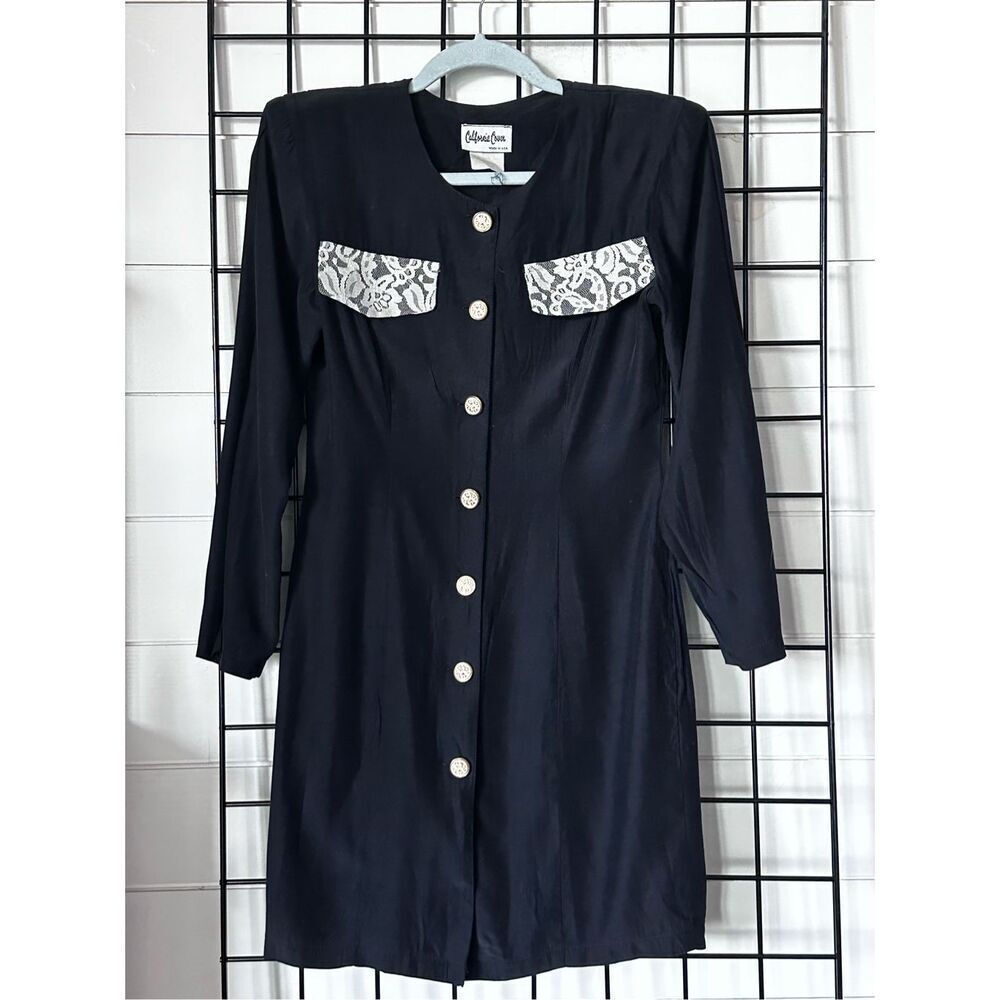 Vintage California Lover Button Up Dress Womens 3 Black 80s Whimsigoth Lace